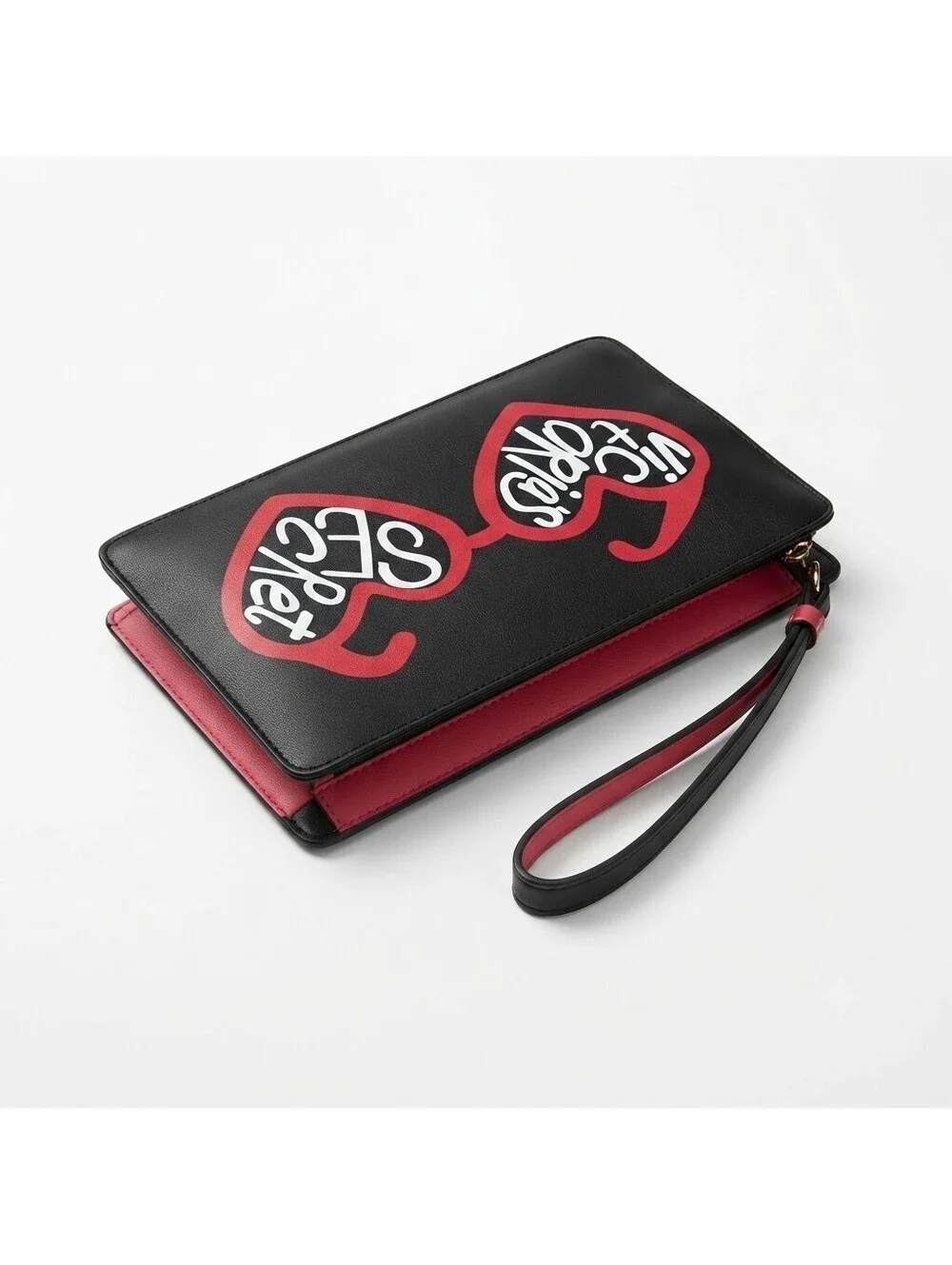 Victoria's Secret Black Wristlet Pouch with Pink and Red Print